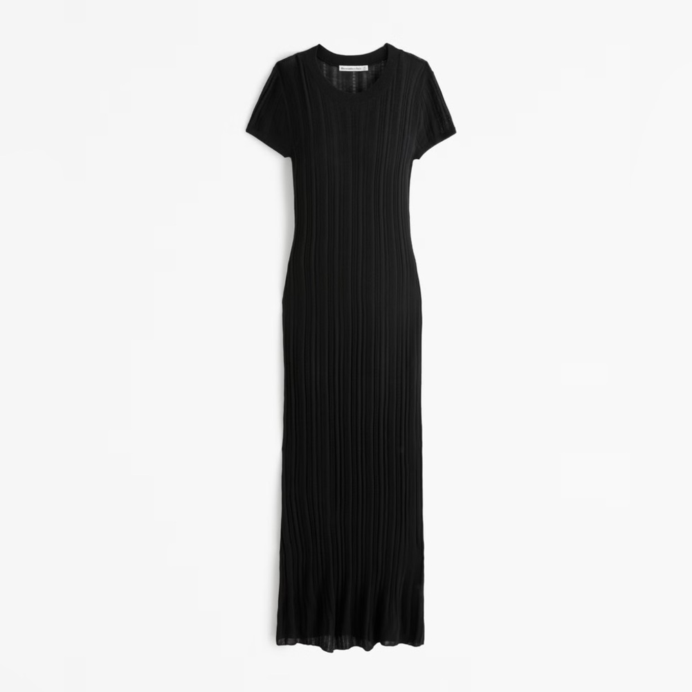 Abercrombie & Fitch Black Ribbed Sheer Maxi Dress